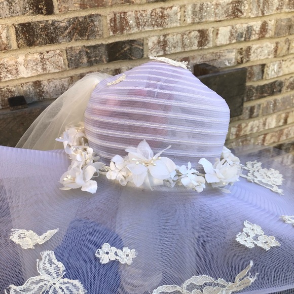 Custom bridal shower hat with veil wedding white - Picture 6 of 6